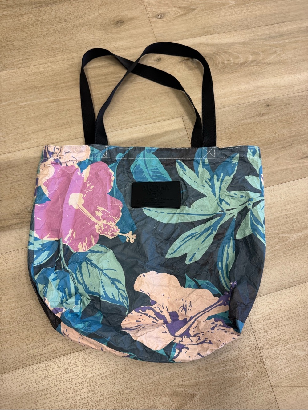 ALOHA Collection Floral Tote in Teal, Pink and Navy